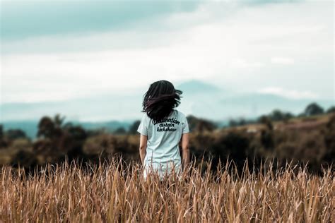 selective focus photography   woman standing   wheat field pixeor