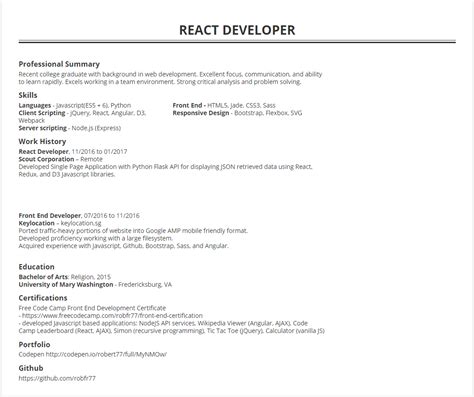 junior reactjs developer resume samples react resumes