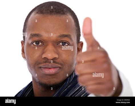 black guy showing thumbs    white background stock photo alamy