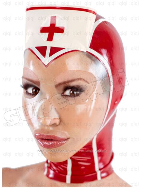 100 latex rubber nurse red cross hood 0 45mm catsuit mask suit clinic