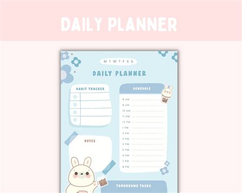 cute daily planner printable  digital daily planner template etsy