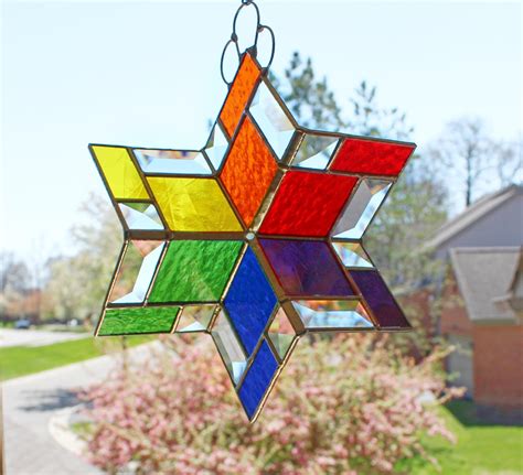 3d Stained Glass Spinner Twirling Rainbow Colors Hanging Etsy