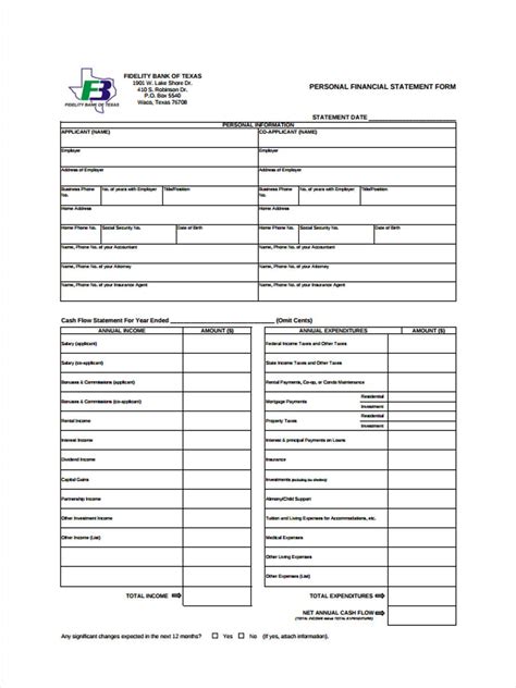 personal financial statement forms   ms word excel