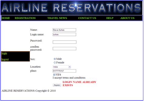 airline reservation system  net project  mobile purchasing