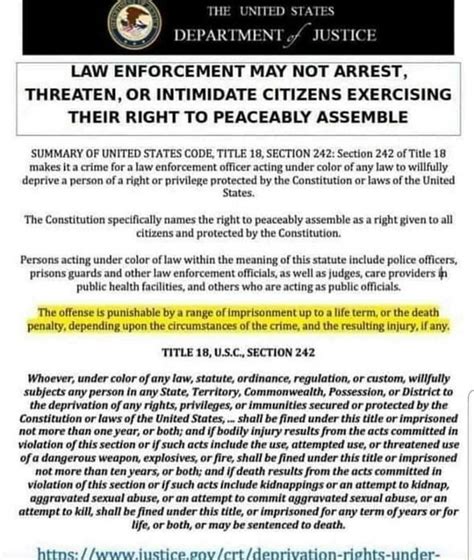 department justice law enforcement may not arrest threaten or