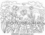 Glade Childrens Coloring Cartoon Nature Flowers Clipart Illustration Vector Fotosearch Stress Adults Anti Lines Adult sketch template