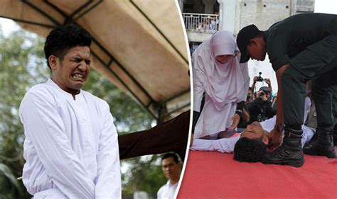 man caned until he collapses as sharia law cops whip him