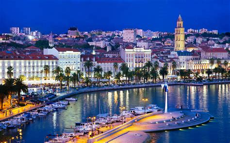 dalmatia croatia split night city   coast   adriatic sea beautiful view