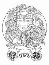 Coloriage Signe Vierge Zodiaque Virgo Vergine Colorare Segno Vecteur Adulti Zodiaco Adultes Dello Horoscope Astrologie sketch template