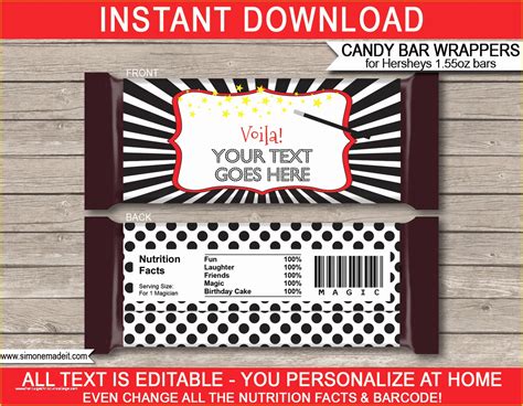 personalized candy wrapper template   magic hershey candy bar