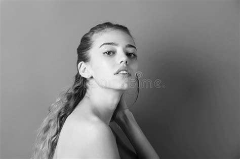 Girl With Blond Long Hair And Naked Shoulders Stock Image Image Of