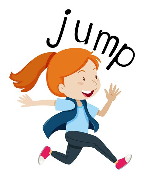 wordcard  jump  girl jumping  vector art  vecteezy