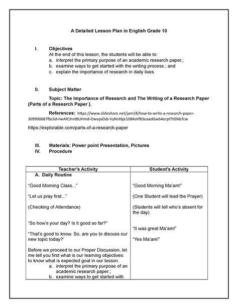 lesson plan  writing  research paper grade   detailed lesson