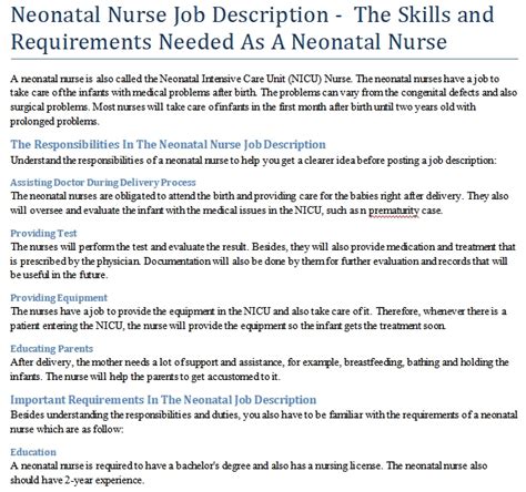 Neonatal Nurse Job Description The Skills And Requirements Needed As