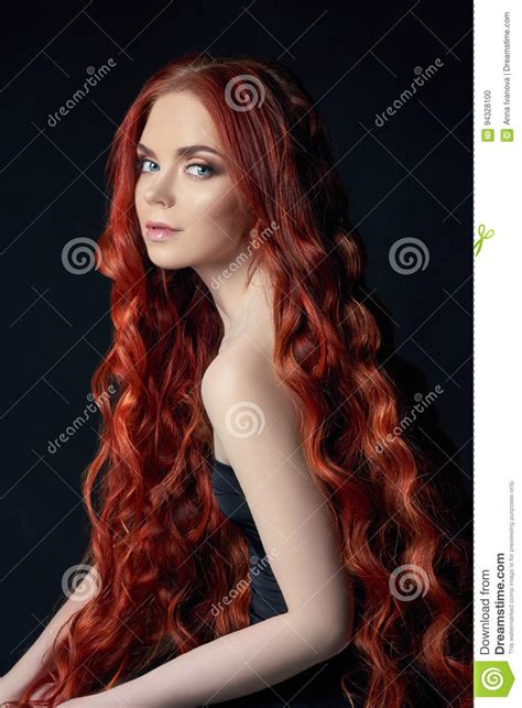 beautiful redhead girl with long hair perfect woman