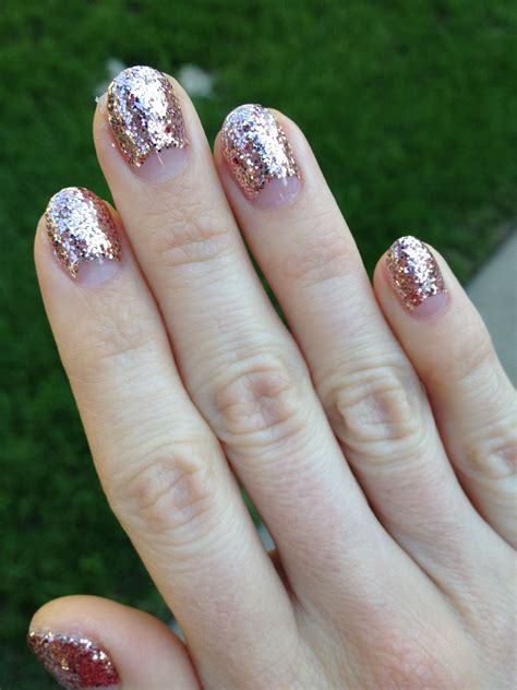 Rose Gold Glitter W Reverse French Nails Reverse French Nails Nails
