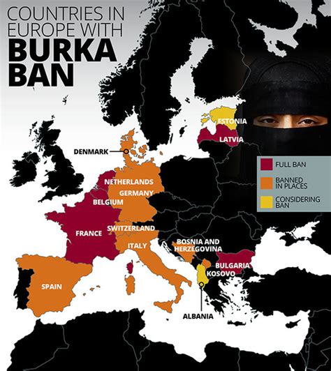 Map Of Countries In Europe With Ban On Burka Niqab Or Hijab Daily Star