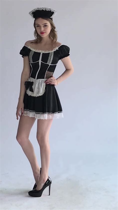 high quality black sexy adult cosplay halloween french maid costume for