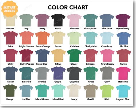 comfort colors  color chart  garment dyed etsy