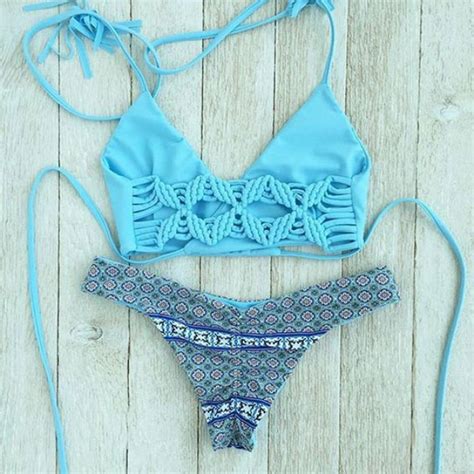 blue butterfly stamp swimsuit beach bikini set series split swimwear