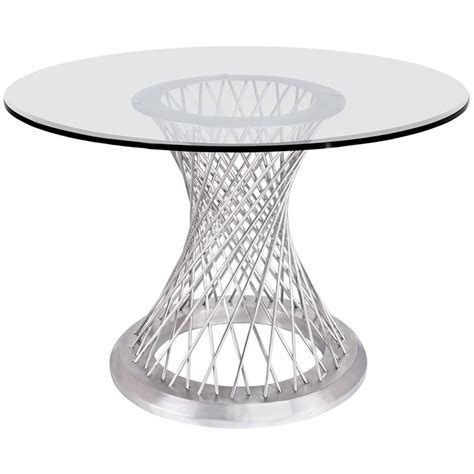 Armen Living Calypso 48 Round Glass Top Dining Table In Silver