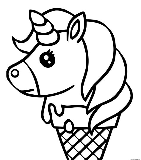 cute unicorn ice cream kawaii coloring page printable