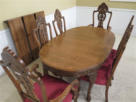 l30743 44ec vintage french carved oak dining room table and chairs set