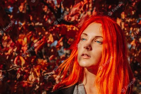 Sexy Beautiful Redhead Girl With Long Hair Premium Photo