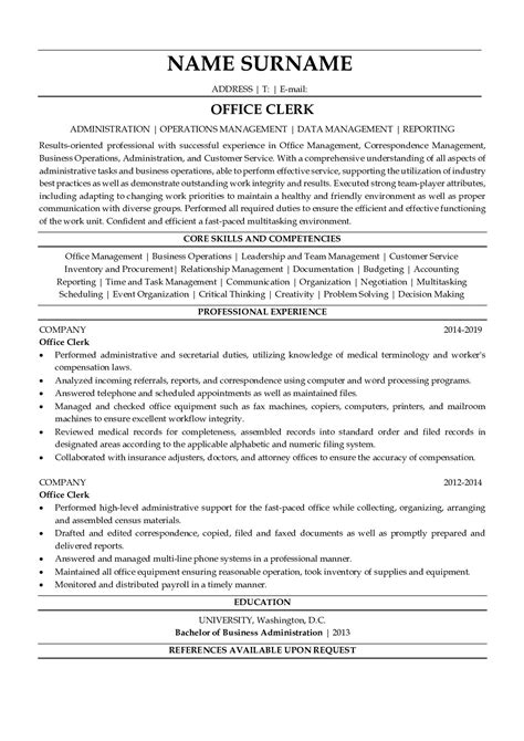 professional resume examples  office clerks resumegetscom