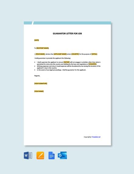 sample guarantor letter  job template  google docs word