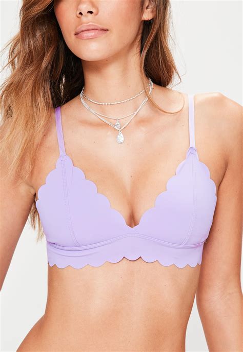 Lyst Missguided Purple Scallop Edge Triangle Bikini Top In Purple