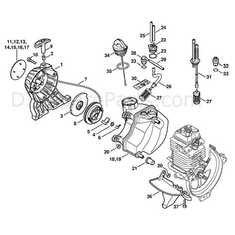 stihl fs  brushcutter fs  parts diagram rewind starter fuel tanks