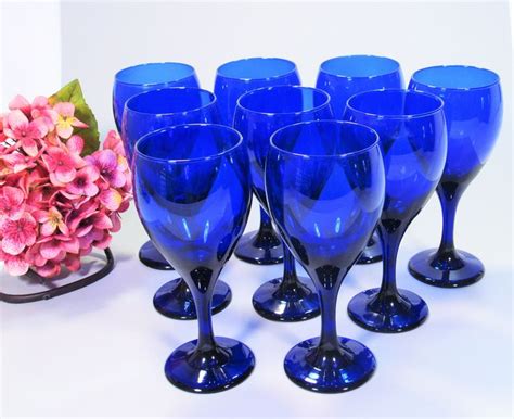 Cobalt Blue Glasses Set Of 9 Wine Or Water Goblets The Beautiful