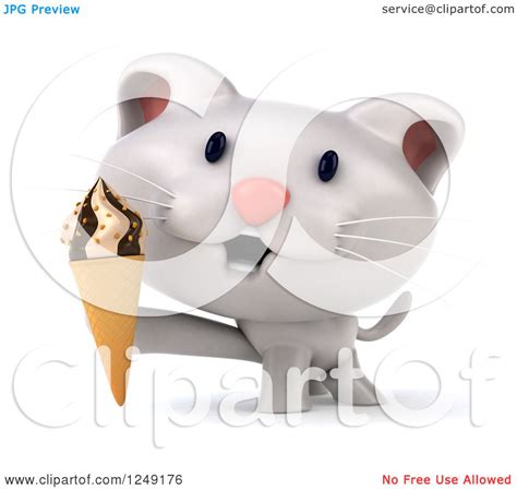 clipart of a 3d white kitten holding an ice cream cone royalty free illustration by julos 1249176