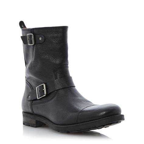 mens dune  heel centaur black leather double buckle biker boots size   ebay