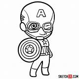 Chibi America Captain Draw Comics Drawing Superheroes Step Movies sketch template