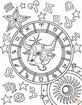 Coloring Zodiac Pages Sign Taurus Printable Signs Adult Book Supercoloring Choose Board sketch template