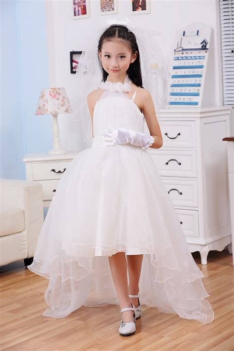 buy  high quality bridal flower girl dress party evening childrens white