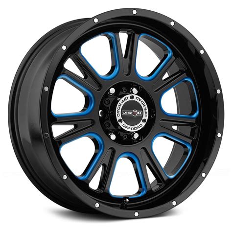 vision  road  fury wheels gloss black  blue accents rims