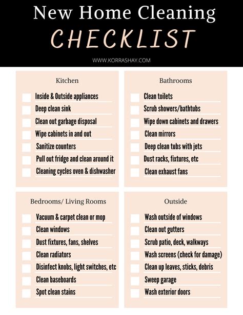home move  cleaning checklist  printable