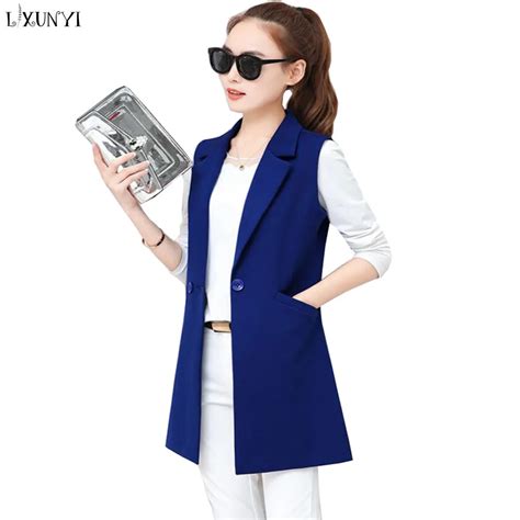 lxunyi long women vest jacket sleeveless waistcoat female formal slim suit coat  size woman