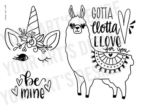 llama unicorn valentines day coloring bisque  arts desire