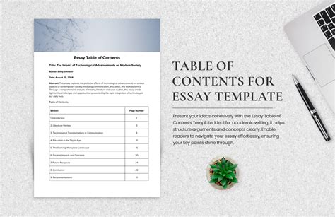 essay table  contents template  publisher pages word  google