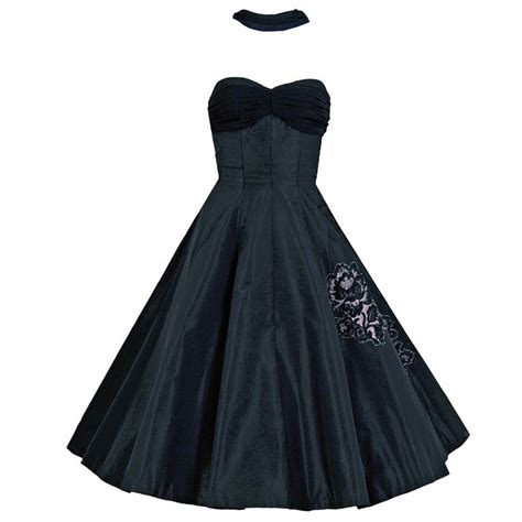 1950 s seductive black silk taffeta shelf bust halter full party dress