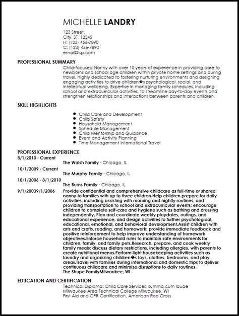 professional nanny resume  guide
