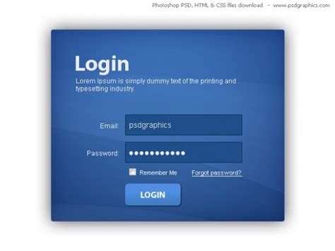 free psd blue login box html and css with psd template