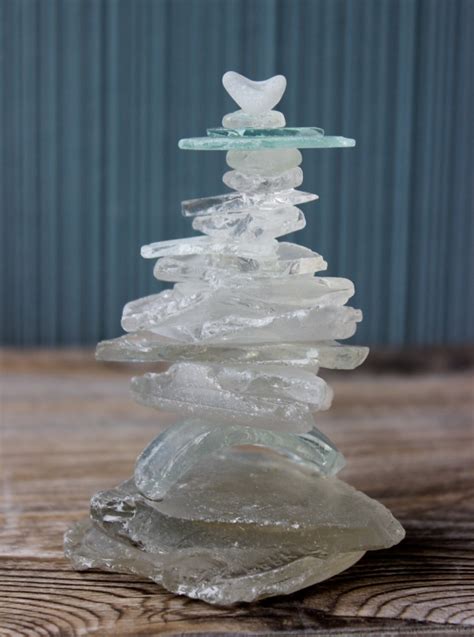 Stacked Sea Glass Sculpture Fine Coastal Art By Elalakedesign