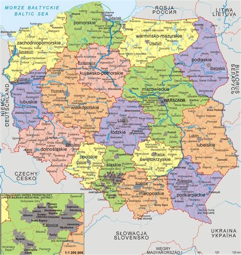large detailed political and administrative map of poland