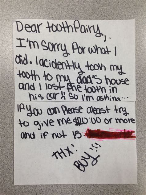 funny tooth fairy note