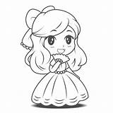 Princess Coloring Pages Cute Girl Cartoon Little Fairy Long Hair Tale Wearing Concept sketch template